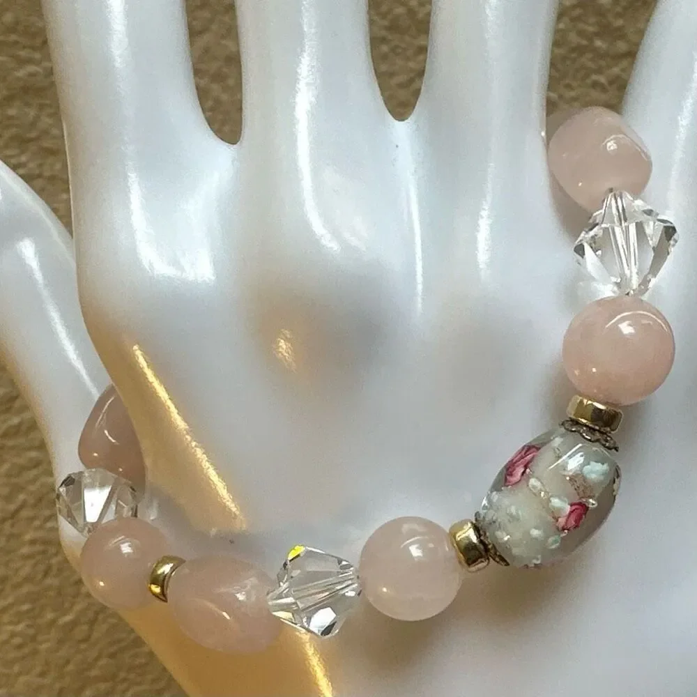 Rose Quartz crystal cross charm bracelet